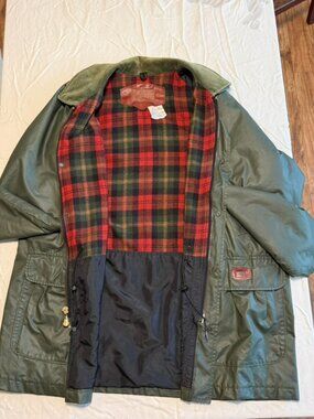 Woolrich Vintage Mens XL Waxed Cotton Barn Jacket Green Corduroy Collar USA